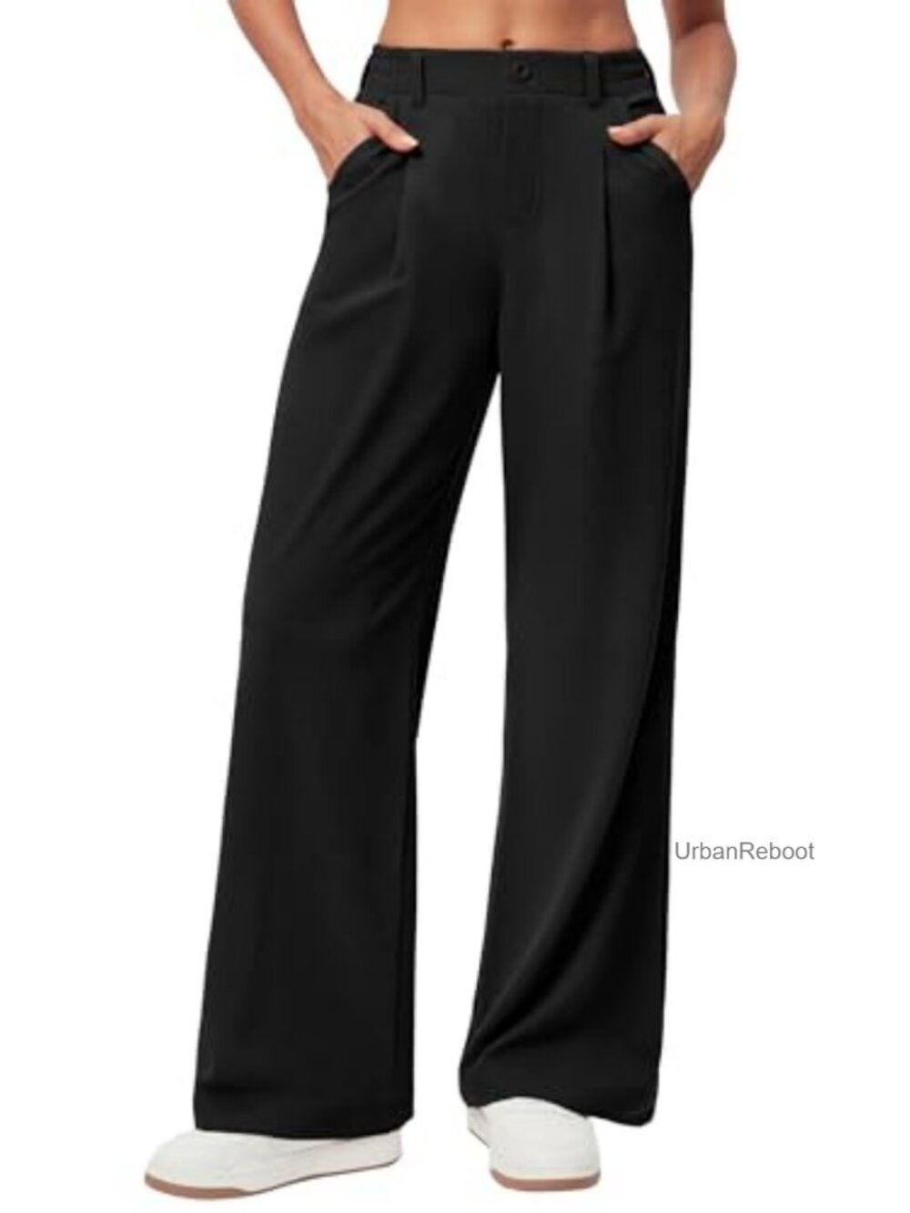 Wide Leg Stretchy Waffle Work Pants with Pleats and Pockets